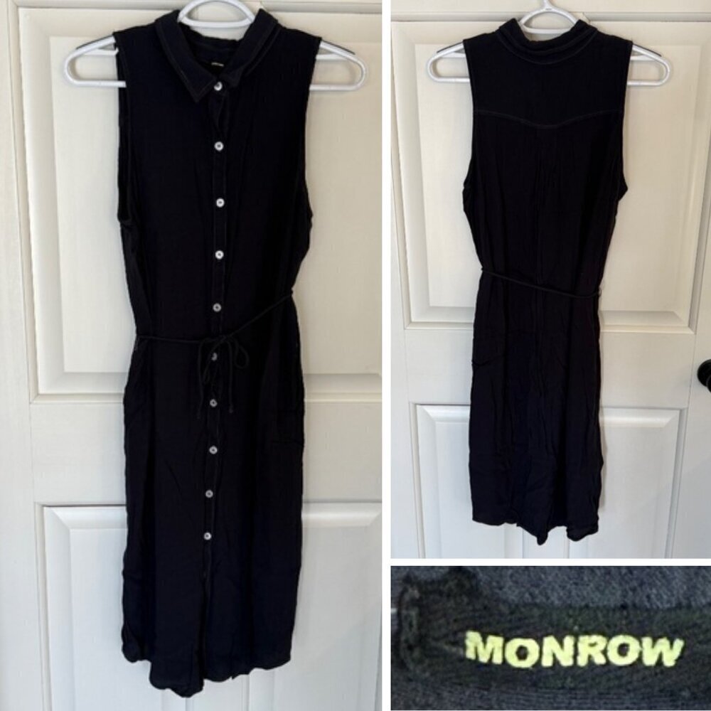 Monrow Dark Blue Button Front Sleeveless Midi Dress 45072